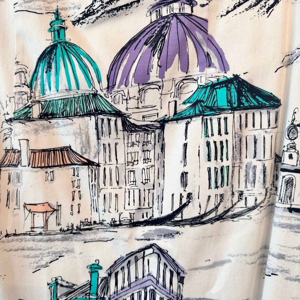 Northstyle Cream And Black Architectural Venetian Print Sleeveless Dress View 2
